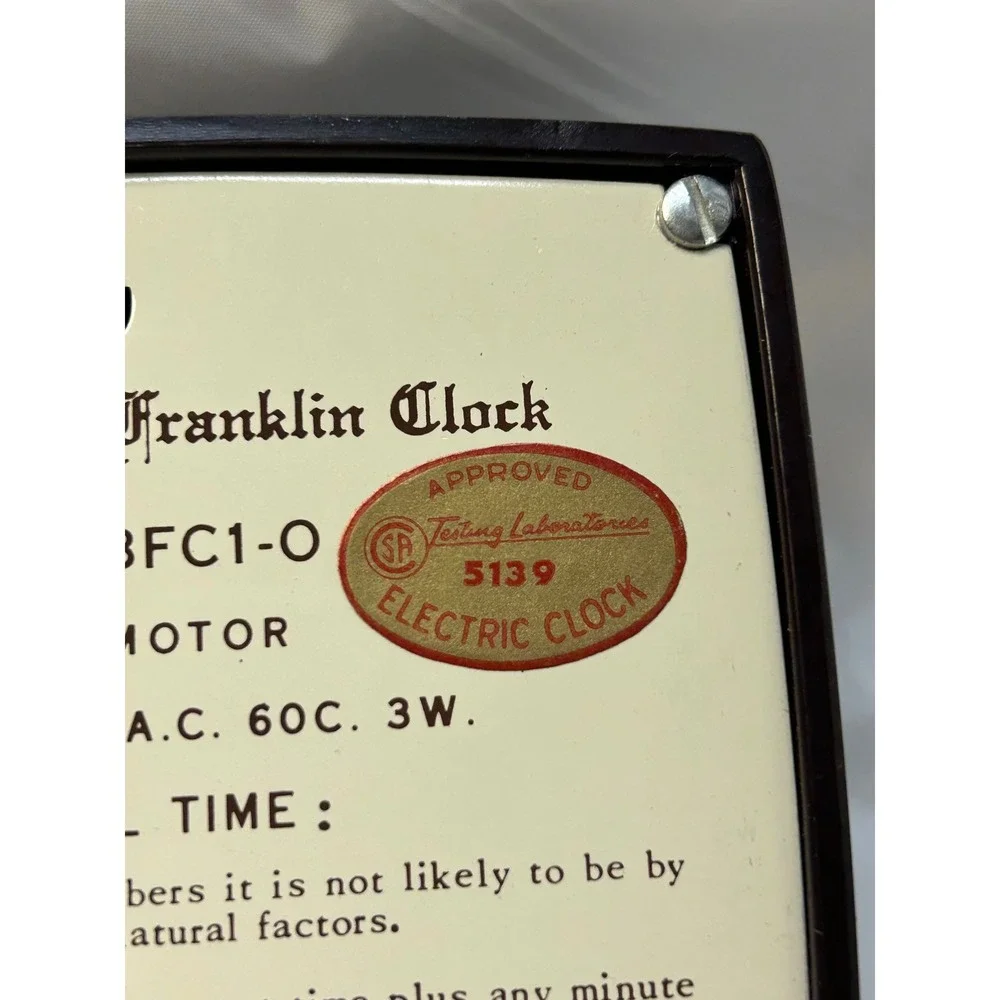 Vintage Benjamin Franklin Clock Paragon Electric BFC1-0 Single Hand Boxed USA